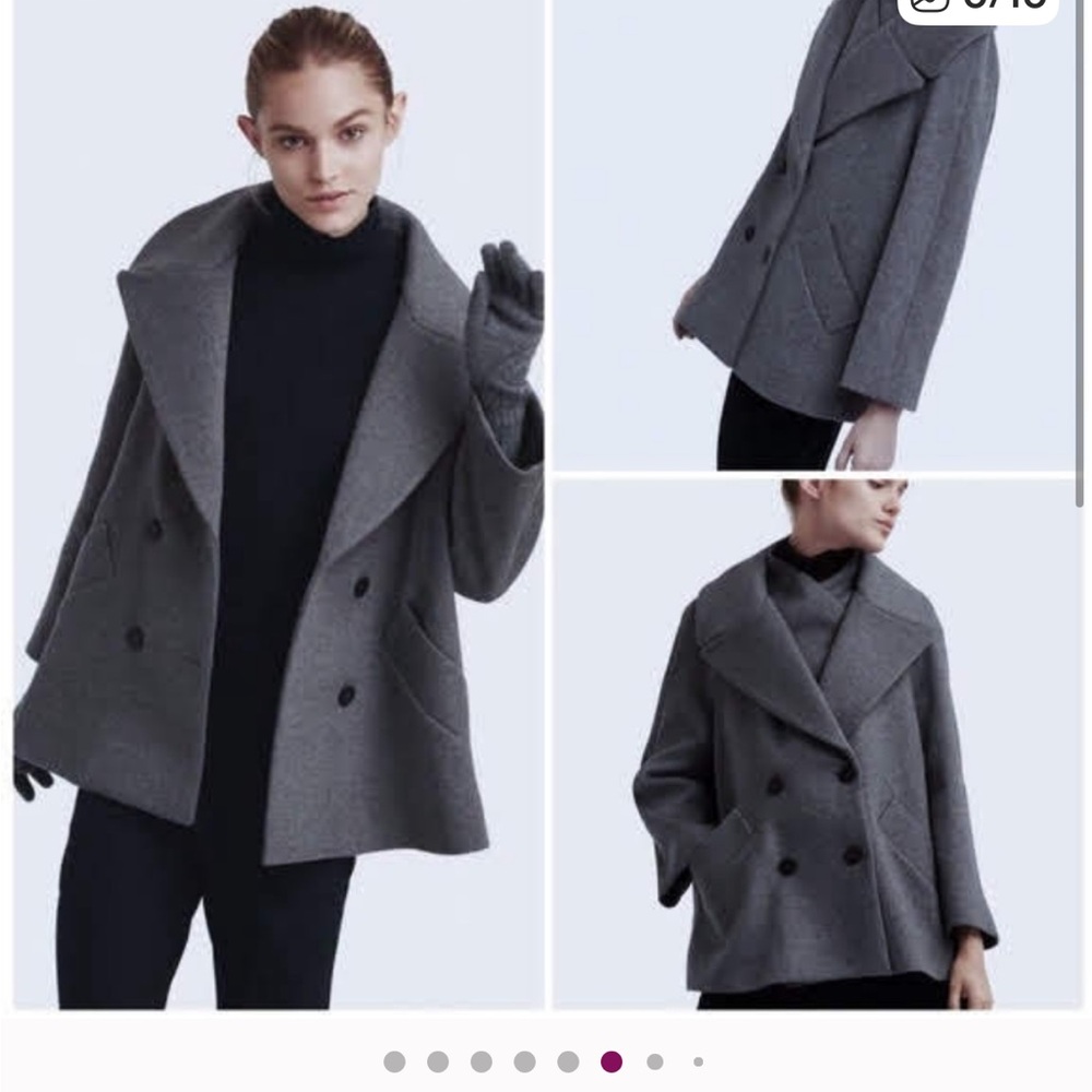 Kit and Ace Take Shape Swing Grey Double Breasted Pea Coat Wool Cashmere XS